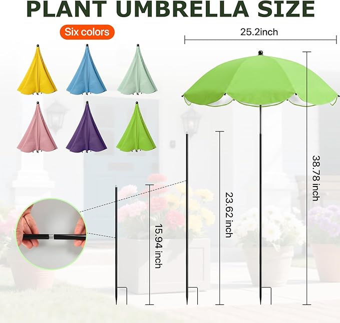 Plant Umbrellas for Outdoor Plants, Upgraded Large Garden Umbrella for Potted Plants Shade with Adjustable Height, 360° Adjustable Direction and Thickened Support Pole, Waterproof Sun Shade for Garden Potted Plants