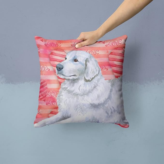 Caroline's Treasures BB9762PW1414 Maremma Sheepdog Love Fabric Decorative Pillow, Red Machine Washable, Indoor Outdoor Decorative Pillow for Couch, Bed or Patio, 14Hx14W