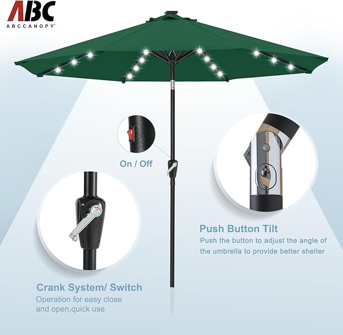ABCCANOPY Durable Solar Led Patio Umbrellas with 24LED Lights 7.5FT (Green)