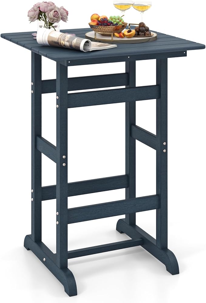 Giantex 42" Height Outdoor Tall Bar Table, HDPE Square Pub Tables with Wood Grains, High Top, Cocktail Bistro Table for Adirondack Chairs, Patio, Garden, Poolside, Yard, Balcony, Navy