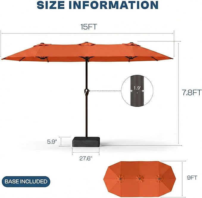 15FT Large Patio Umbrella with Base Included