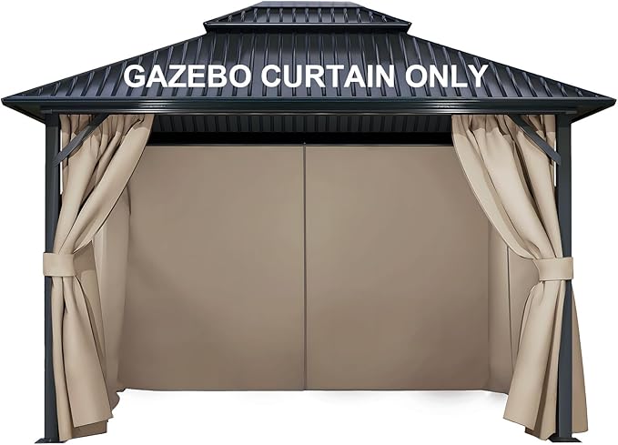 COWVIE 4-Panel 12' x 16' Gazebo Replacement Curtains, Patio Privacy Sidewalls with Double Zipper, Replacement for Outdoor Gazebo Canopy (Curtain Only)