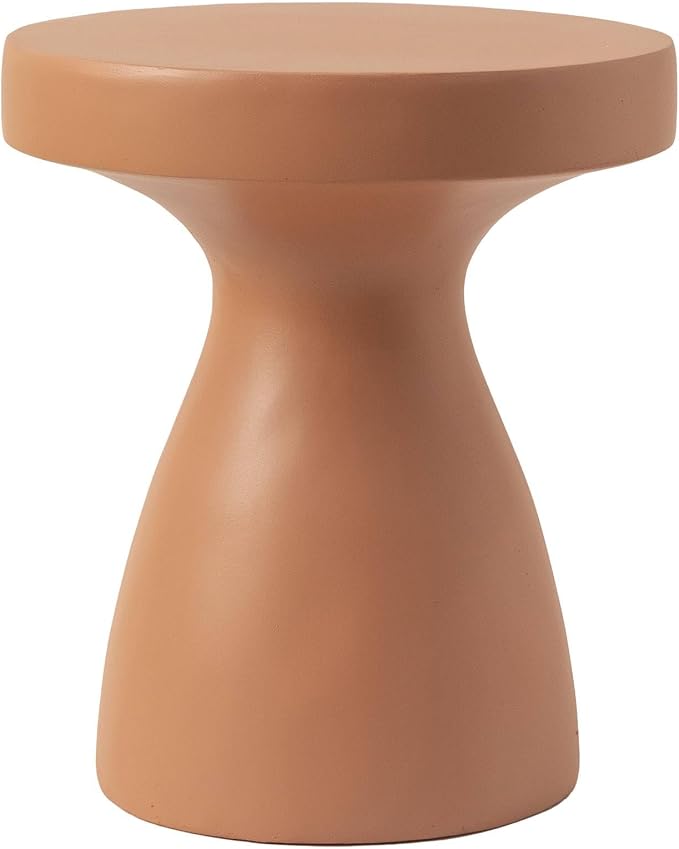 LeisureMod 16” Wide Round Side Table in Fiberstone with Hourglass Pedestal Design for Indoor and Outdoor Use Wisp Collection in Pink