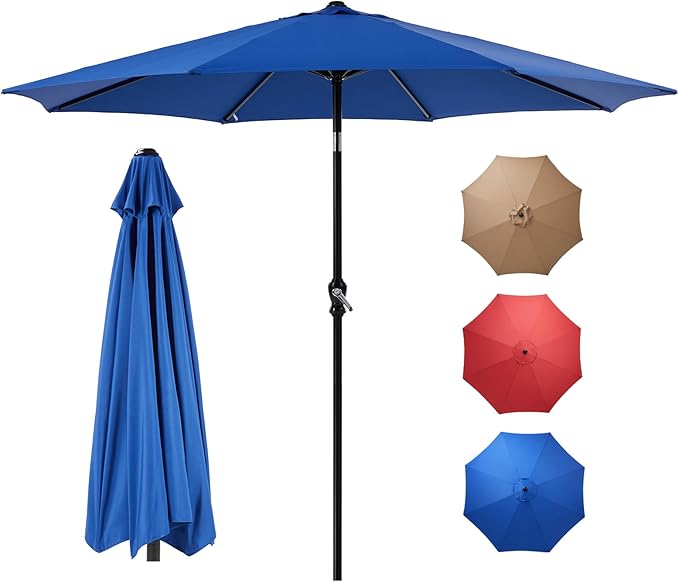 OLIXIS 9FT Patio Umbrella with Tilt and Crank Button & Sturdy Ribs Waterproof, 9Feet Patio Table Umbrella Perfect for Poolside, Terrace, Beach and Outdoor Restaurant