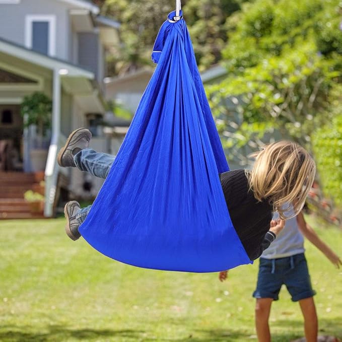 Indoor Outdoor Hammock Swing Chair, Chinlon Material, with Hook and Ropes, Royal Blue, for Porch Tree Courtyard Camping