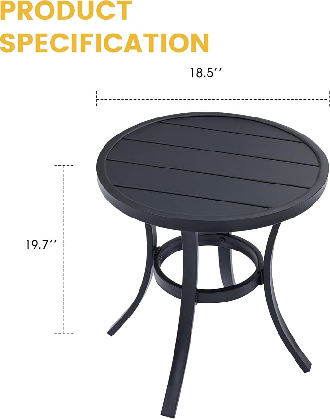 VICLLAX Small Round Patio Table for Lawn Garden, Outdoor Metal Dining Furniture, Black