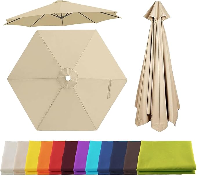 Patio Umbrella Replacement Canopy for 6/8 Ribs, Outdoor Table Market Yard Umbrella Replacement Top Cover, Waterproof Umbrella Canopy Fabric Replacement Canvas(Beige,9.8FT 6-Ribs)