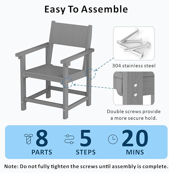 HDPE Outdoor Patio Dining Chairs,Dining Chairs with Arms, Waterproof, Rot Resistant, for Outside, Lawns, Porch, Patio, Deck, Garden Gray