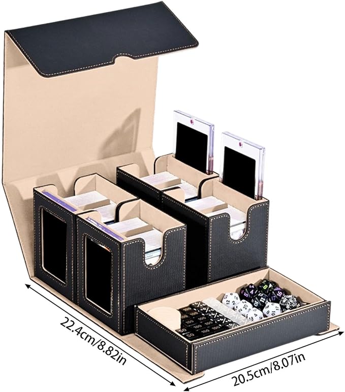 Card Storage Box with Holders and Dices Tray Multifunctional Deck Organizers with Removable Dividers Portable Carrying Organisers Case