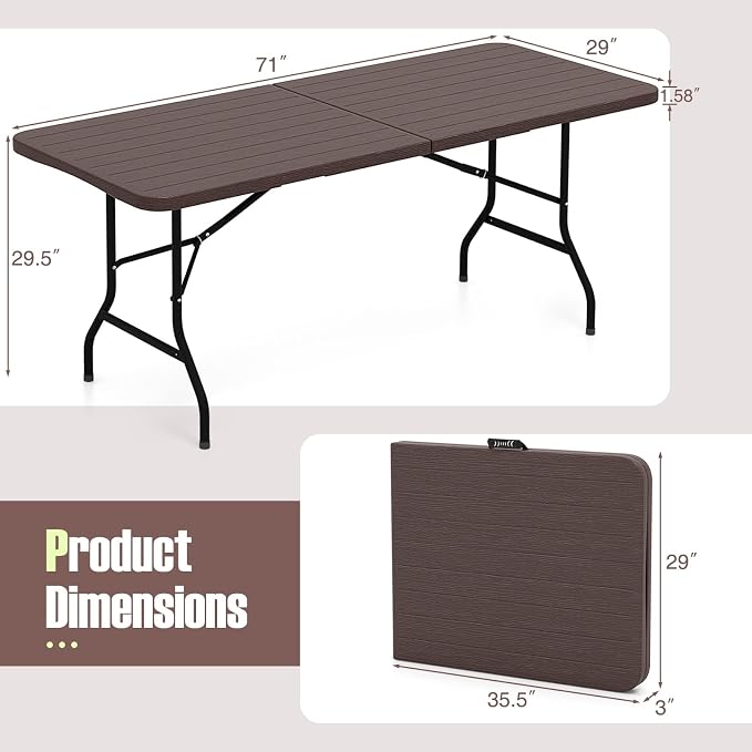 Goplus 6ft Plastic Folding Table, 350 LBS Indoor Outdoor Heavy Duty Portable Folding Tables with HDPE Tabletop, Handle, Lock, Foldable Rectangle Utility Card Table for Picnic, Party, Camping, Dining