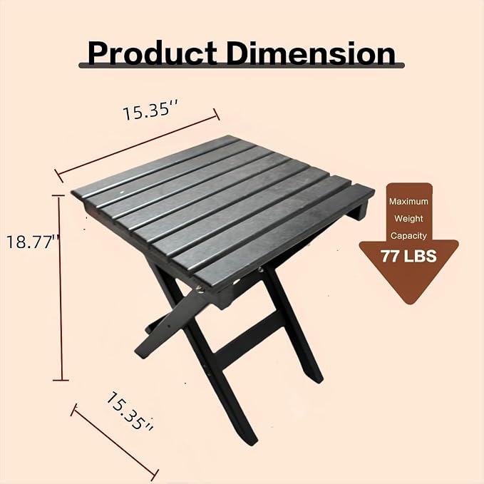 HDPE Outdoor Side Table Small End Square Table Folding Coffee Furniture for Patio, Garden, Balcon, Pool, Outside Portable Black