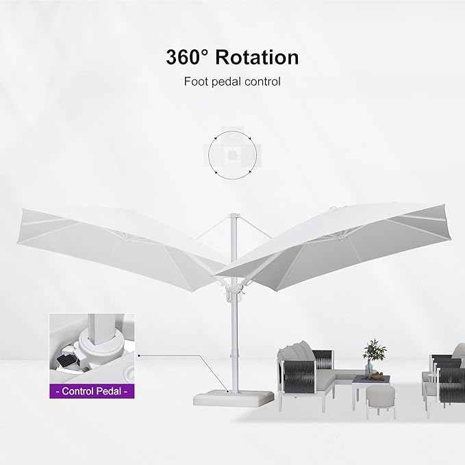PURPLE LEAF 10 FT Right-left Tilt White Cantilever Umbrella with Base Patio Outdoor Swivel Umbrellas with Aluminum Tilt Offset Parasol with 360° Rotation for Deck Pool, White
