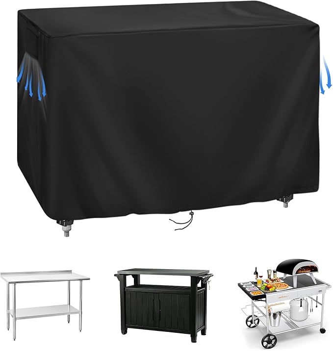 Outdoor Prep Table Cover 52 Inch, Waterproof Patio Stainless Steel Table Cover, Workbench Covers Waterproof, Picnic BBQ Grill Cart Covers (Black) (Black, 52''L x 24''W x 35''H)