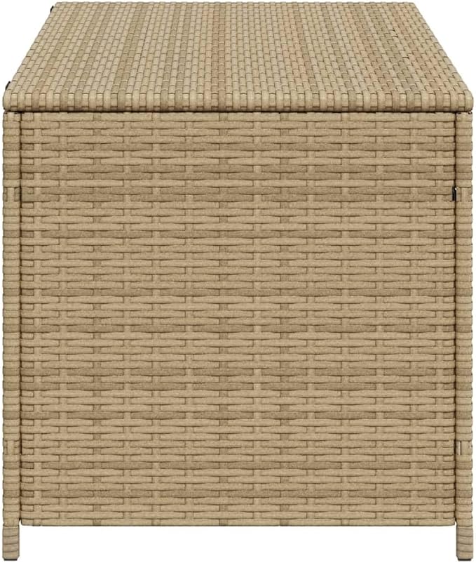 Outdoor Storage Box, Patio Rattan Deck Box, Wicker Storage Bin Deck Box, Poly Rattan Patio Storage Chest with Hinged Lid for Cushions, Pillows, 39.4"x19.7"x19.7" Mix Beige