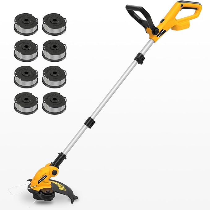 SHOHO 3 in 1 Cordless String Trimmer, Lawn Edger with 8 Spare Spools, 12" Battery-Powered Automatic Feed Trimmer (No Battery), Compatible with Dewalt 20V Battery, Foldable Trimmer for Garden, Lawn