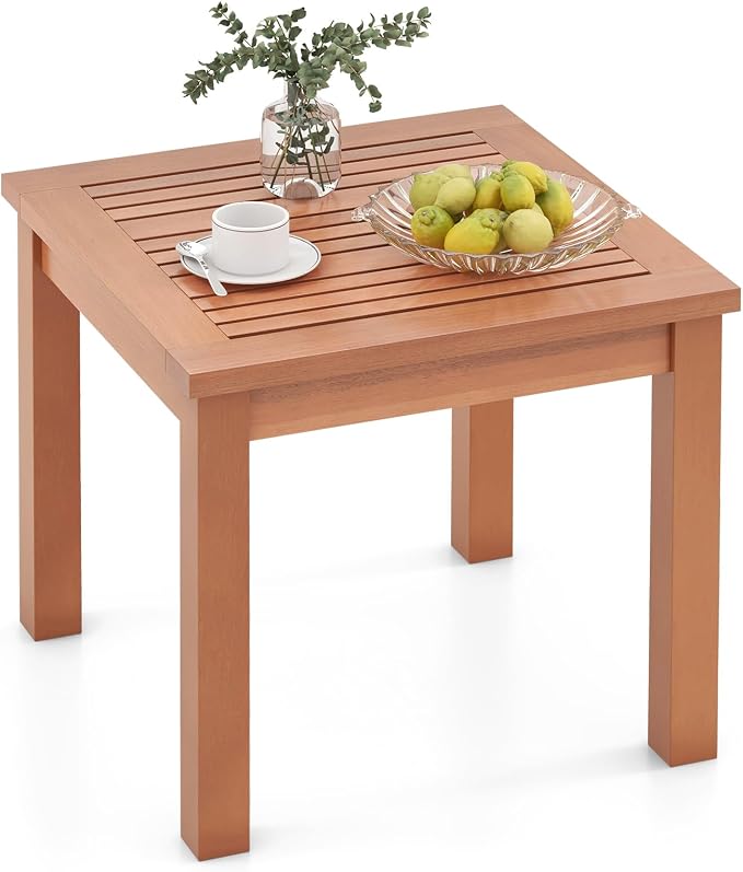 Tangkula Adirondack Outdoor Side Table, 18" Small Square Patio End Table with Slatted Tabletop, Natural Eucalyptus Wood Side Table for Backyard, Garden, Porch & Poolside (18” x 18”)