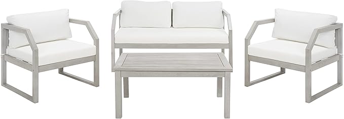 SAFAVIEH Outdoor Collection DREN Grey/Beige Cushion 4-Piece Conversation Patio Set