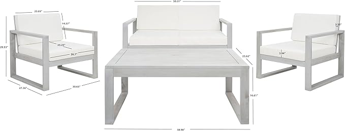 SAFAVIEH Outdoor Collection Emiko Grey/Beige Cushion Solid Wood 4-Piece Conversation Patio Set