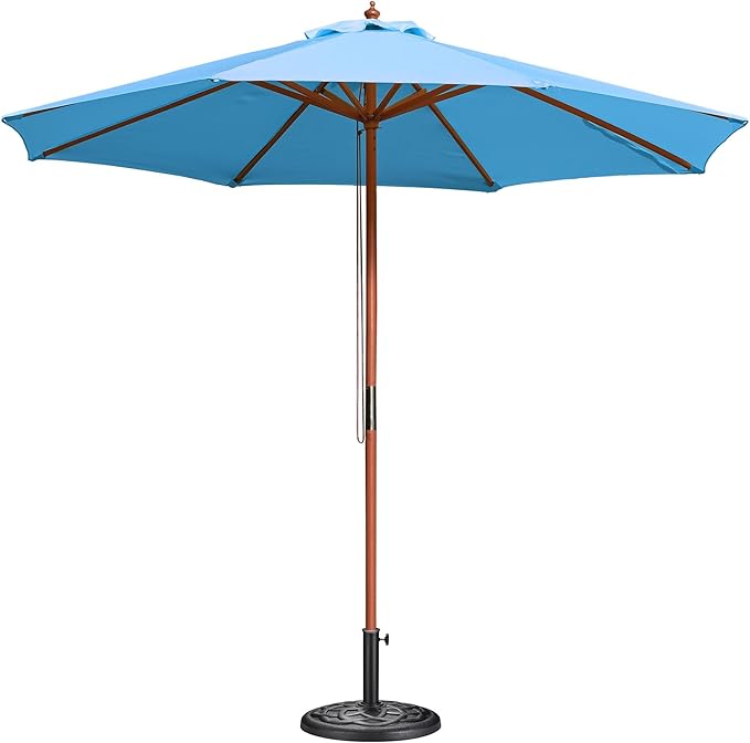 Yescom 9ft Coastal Solid Wood Umbrella Pulley Lift Commercial Base with Wheel Included for Seaside Restaurant Terrace Poolside Beach Club