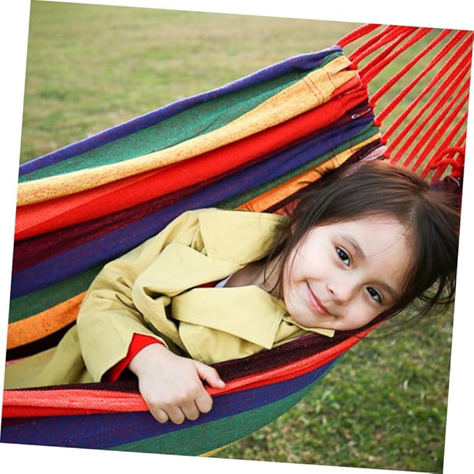 Mipcase Striped Canvas Swing Hammock Portable Hanging Chair for Outdoor Camping and Garden Use, 190x85cm European Rainbow Color, Lightweight Travel Patio Hammock