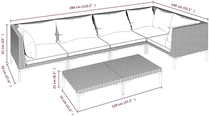 Patio Lounge Set with Cushions,Outdoor Table and Chairs Set,Terrace Conversation Set Furniture,Outdoor Furniture,for Garden,Backyard,6 Piece Poly Rattan Dark Gray