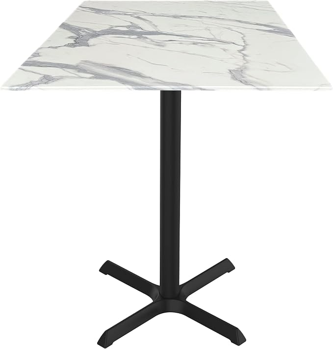 HBS 36" Tall OD211 Indoor/Outdoor All-Season Table with 32" x 32" Square White Marble Top
