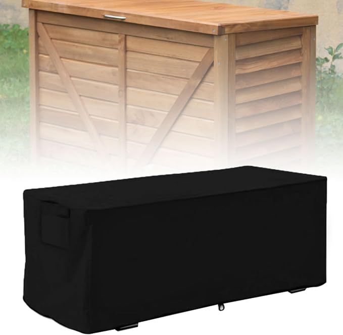 Outdoor Storage Box Cover, Waterproof Foldable Patio Storage Box Cover Sturdy for Protecting Large Deck Box(Black)