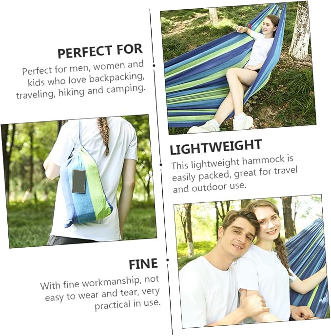 BESTonZON Double Camping Hammock Outdoor Portable Canvas Swing for Two Adults, Thickened Widened Hanging Garden Hammock for Travel and Patio Use, Blue