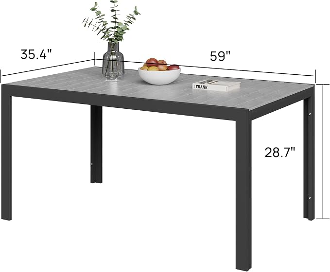 ALBAD 59" Rectangular Outdoor Dining Table for 6 Peolpe, Wood Grain Top | Waterproof HDPE Tabletop on Powder-coated Aluminum Frame. All-weather Patio Table for Garden, Backyard, Deck & Porch.