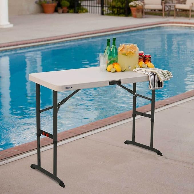 Lifetime Nesting 80823 Adjustable Rectangular Folding Table 122 cm for 4 People Beige