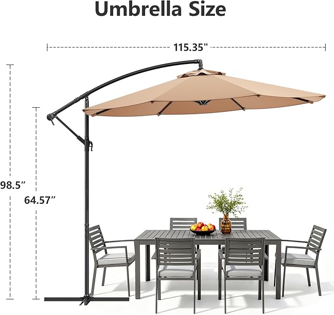 10FT Patio Umbrella, 360° Rotation Offset Cantilever Umbrella with Crank Tilt Fabric Canopy, UV & Water Resistant Outdoor Shade Hanging Umbrellas for Pool Deck Backyard Garden