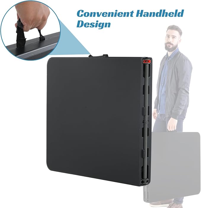 6Ft Folding Table Foldable Table Portable Indoor Outdoor Plastic Heavy Duty Fold Up Table Dining Picnic Table with Lock Function Black, 70.9 x 29.1 x 29.1 inches