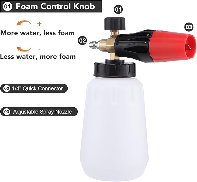 18Pcs Pressure Washer Accessories, Car Wash Foam Cannon, 5000PSI Pressure Washer Gun, M22 14mm or 15mm Fitting, 1/4" Quick Connector, 6Pcs Nozzle Tips for Outdoor Gutters Roof Siding