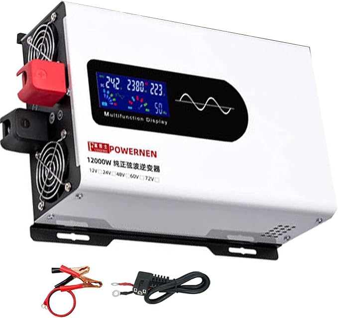 Power Inverter Pure Sine Wave 7000W/8000W/9000W/10000W/12000W/15000W/20000W Peak DC12V/24V/48V/60V/72V to AC 110V/230V 240V Car Converter with Voltage Display & AC outlets(12000W,60Vto110V)