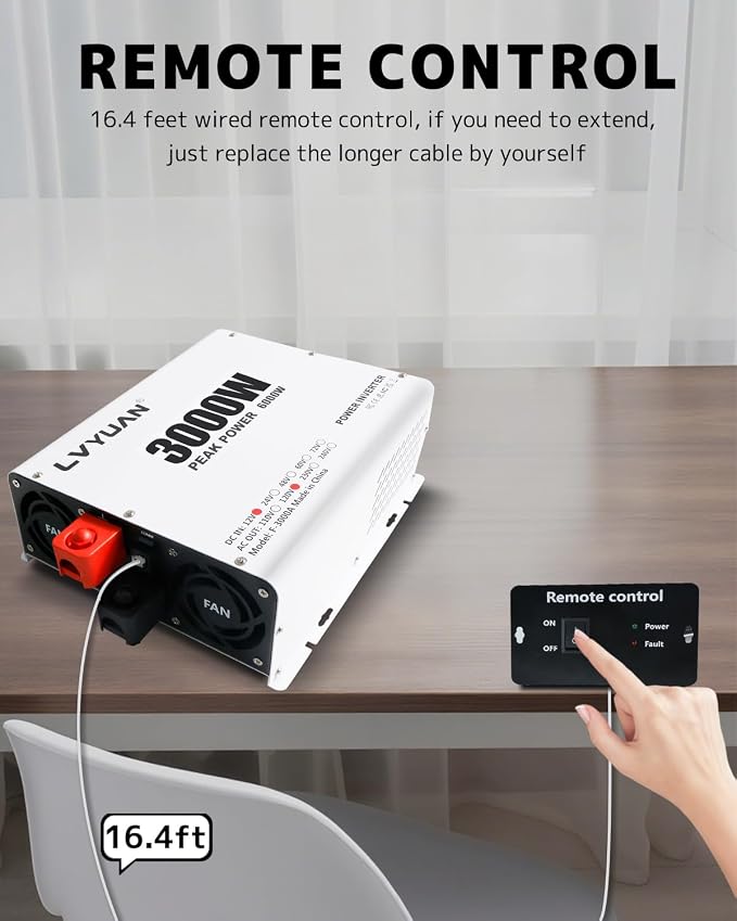 LVYUAN 3000 Watt Power Inverter 12V to 110V 120V DC to AC Converter for Home RV Vehicle Outdoor Camping Car Power Inverter with 4 AC Outlets, LCD Display, USB Charge Port, Remote Control
