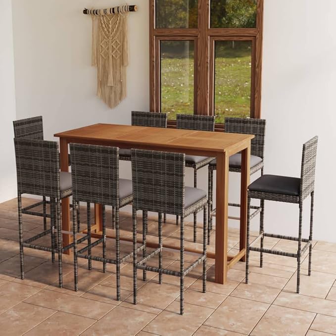 Patio Bar Set with Cushions,Patio Lounge Set,Conversation Sets,Outdoor Garden Table and Chairs Sets,Outdoor Patio Furniture,for Patio,Backyard,Garden,9 Piece Gray