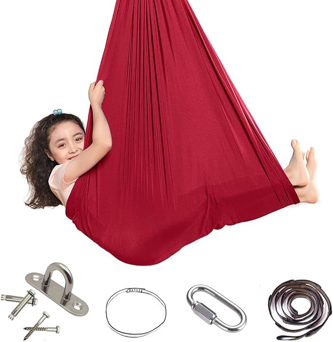 Yoga Swing for Kids Hammock Children Hangin Indoor Outdoor Autism Aspergers,ADHD Kids Hangin Therapy Swing 110inch x 39inch (Hardware Included) Wine Red