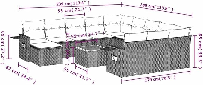 vidaXL Patio Sofa Set with Cushions 13 Piece, Outdoor Conversation Set, Sectional Sofa for Balcony Garden, Patio Furniture, Gray Poly Rattan