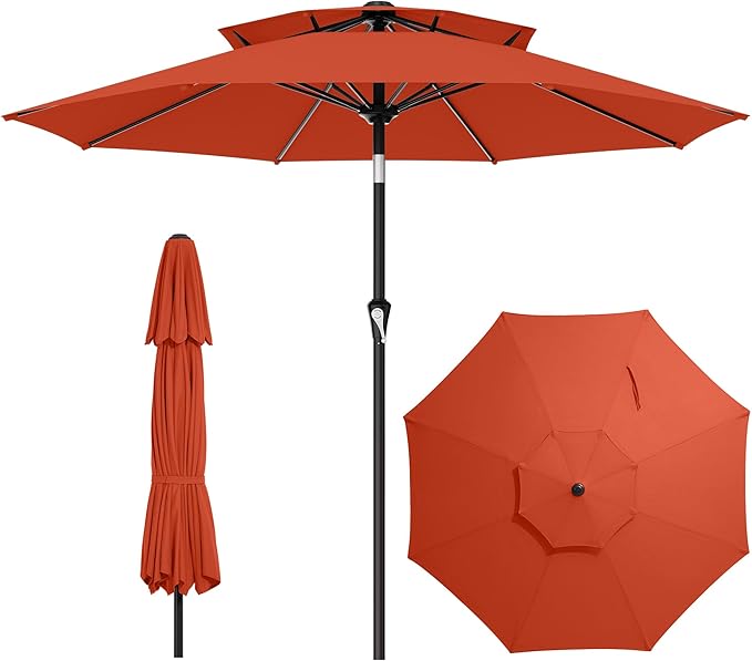 AreShark 10ft 2 Tiers Patio Umbrella - Outdoor Umbrella Waterproof UV Protection, Market Table Umbrella w/Push Button Tilt&Crank for Pool, Porch, Garden(Orange)