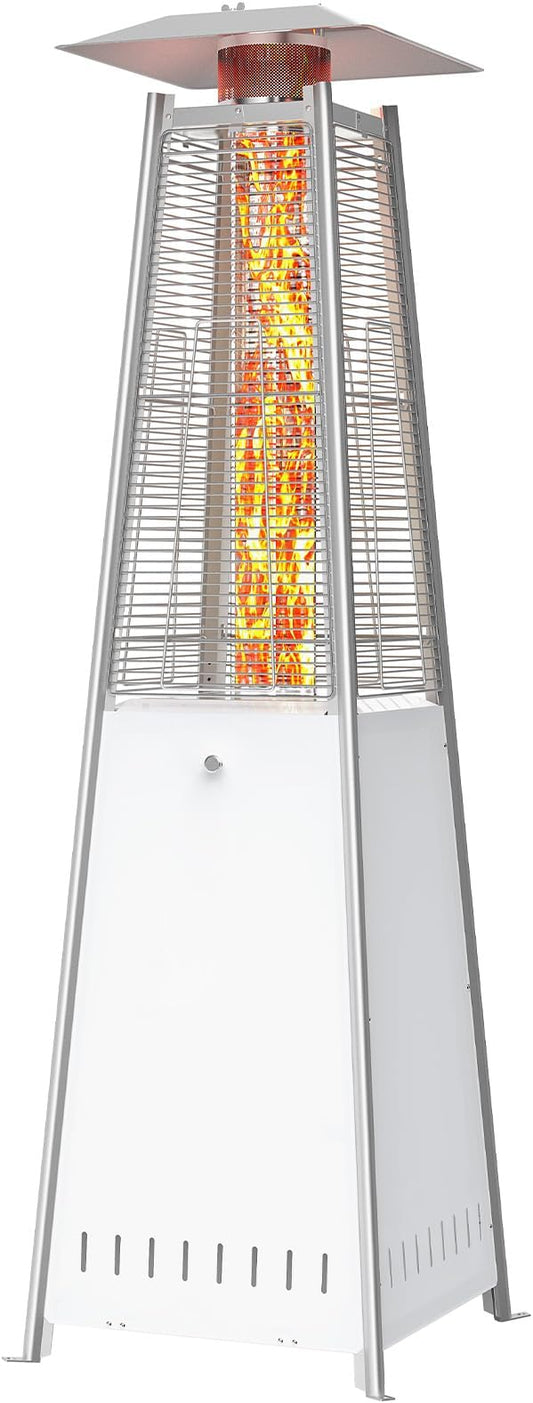 OLIXIS 48000 BTU LED Pyramid Patio Heater, Outdoor Heater with Wheels and Ignition, LED Propane Patio Heater for Home, Backyard, Garden, Deck, Patio