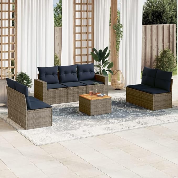 vidaXL Patio Sofa Set with Cushions 8 Piece, Outdoor Conversation Set, Patio Furniture Set for Balcony Garden, Modern Style, Gray Poly Rattan