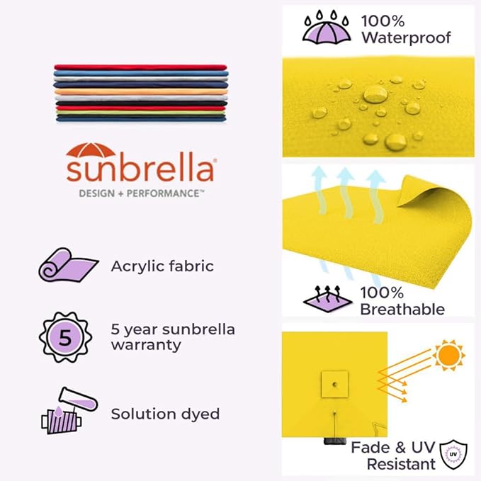 Midtown Umbrellas 9 x 9 Ft Outdoor Cantilever Patio Umbrella w/Sunbrella Yellow Fabric - Tilt 360° Rotate Offset Patio Umbrella, Deck Patio Umbrella, Backyard Umbrella & Garden Umbrella - Black Frame