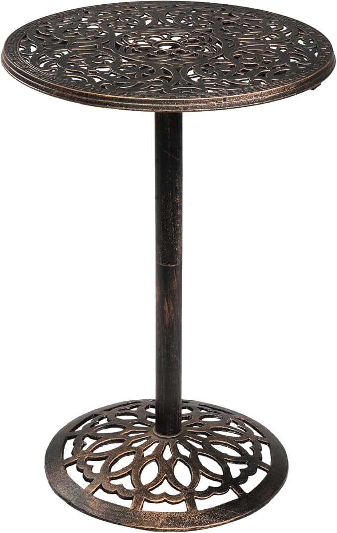 Antique Bronze Outdoor Bar Table, Bar Height Patio Table, Patio Dining Table, Tall Outdoor Table Bistro Table Outdoor Furniture Garden Table 27.5" L x 27.5" W x 40" H Patio Bistro Table
