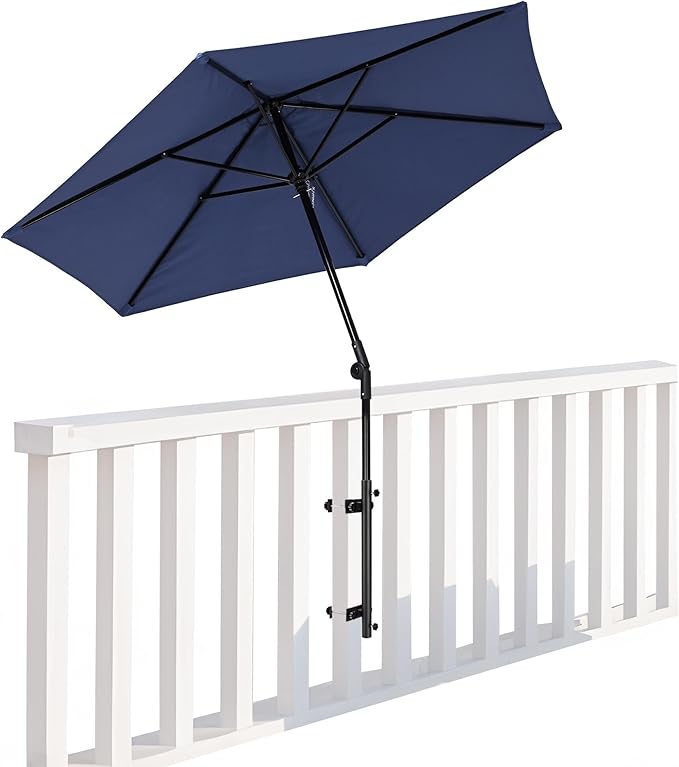 Yescom 7.5ft Outdoor Patio Deck Umbrella with Base Included Mount Holder Railing Clamp for Yard Garden Parasol Balcony Porch Small Shade