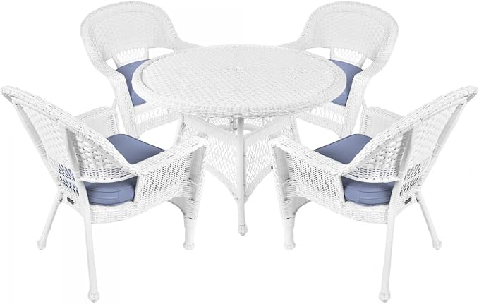 Jeco Outdoor Dining Set - Wicker Patio Furniture with Cushions White