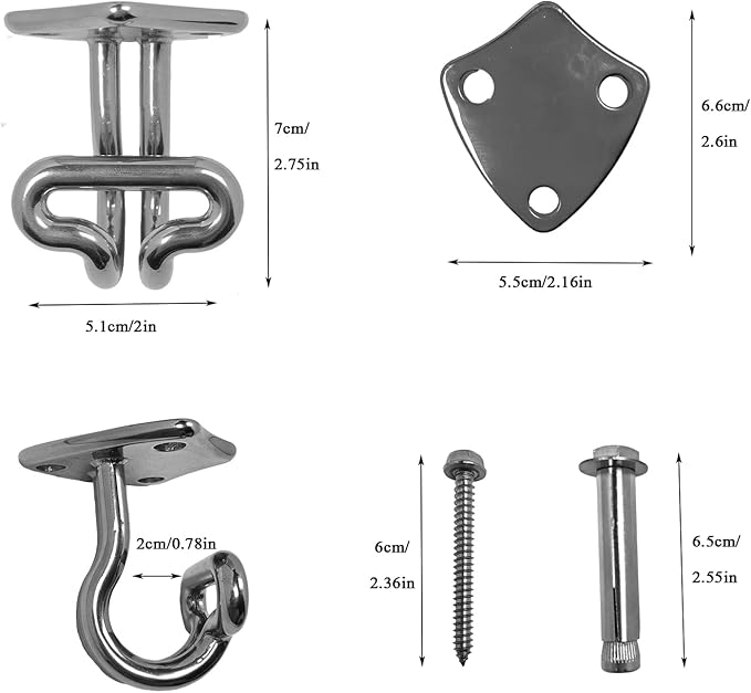 2PCS Black Stainless Steel Swing Hanger Sets with 6 Screws, 1100LB Capacity Heavy Duty Swing Hardware,Hammock Hooks for Hammock Chair Swing Bag Yoga Indoor and Outdoor