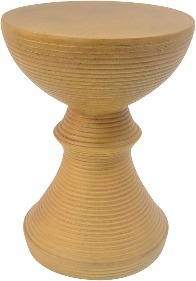 Christopher Knight Home Sunny 16" Outdoor Side Table with Hourglass-Shaped, Concrete Patio Side Table with Ribbed Design, Round Patio End Table, Wood-Like Finish Accent Table for Poolside, Natural