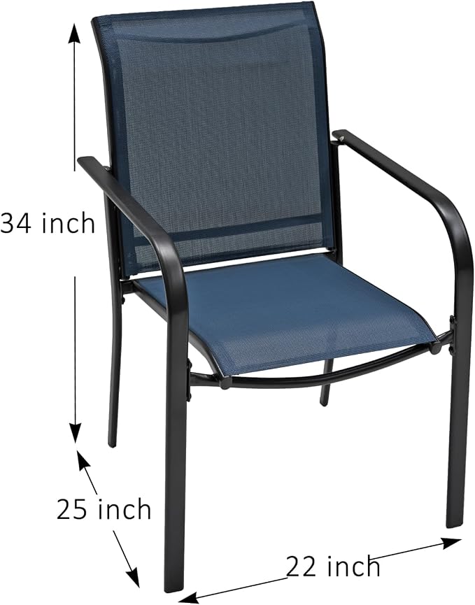 Patio Table and Chairs Set for 6 Person,54" Round Steel Slat Outdoor Table with 6PCS Breathable Textilene Stackable Chairs for Deck/Backyard/Poolside/Garden