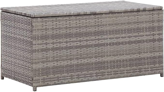 Patio Storage Box Deck Storage Box Outdoor Storage Box Indoor Wicker Storage Bin for Patio Furniture Cushions, Pillows, Garden Tools, Poly Rattan Gray, 39.3"x19.6"x19.6"