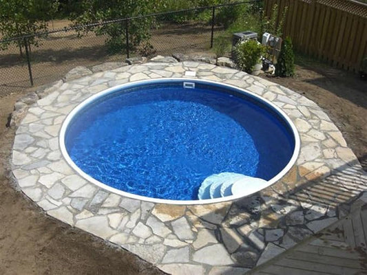 Lake Effect Pools 'Dominica' 27 ft Round Step Ready Semi Inground Swimming Pool | 52 Inch Resin Protected Steel Sided Walls | Bundle Includes: 25 Gauge Overlap Liner & Widemouth Skimmer